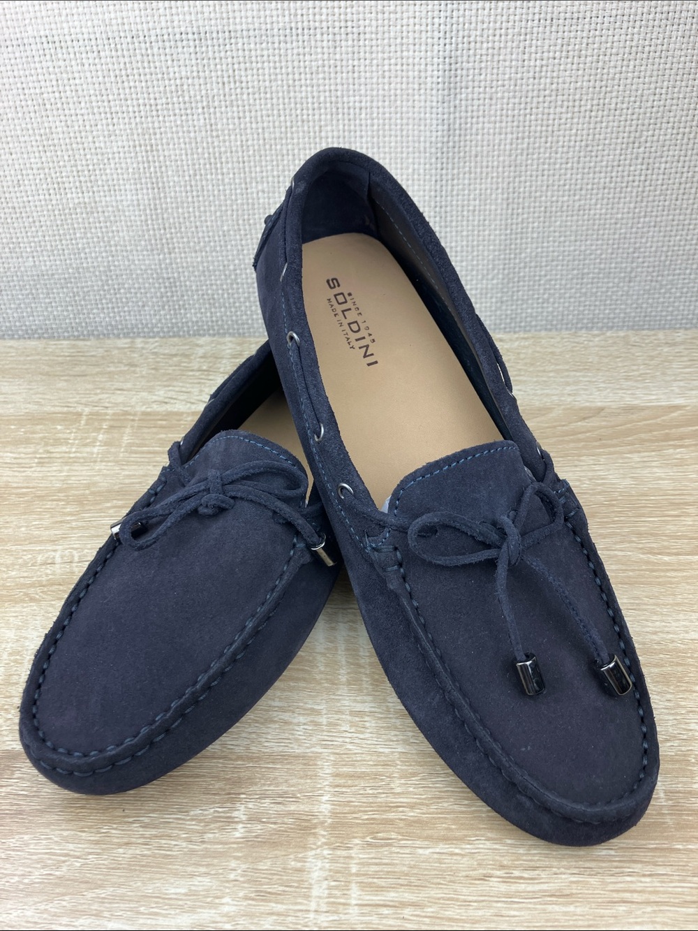 Soldini Leather Driving Loafers Charcoal Suede NWOB